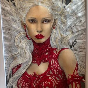 Elegant Red and White Art Piece